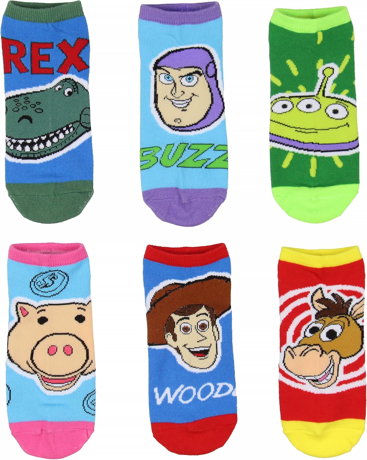 Disney Toy Story Character Faces Woody Buzz Light Year Rex Bullseye No-Show Ankle Socks 6 Pair Pack