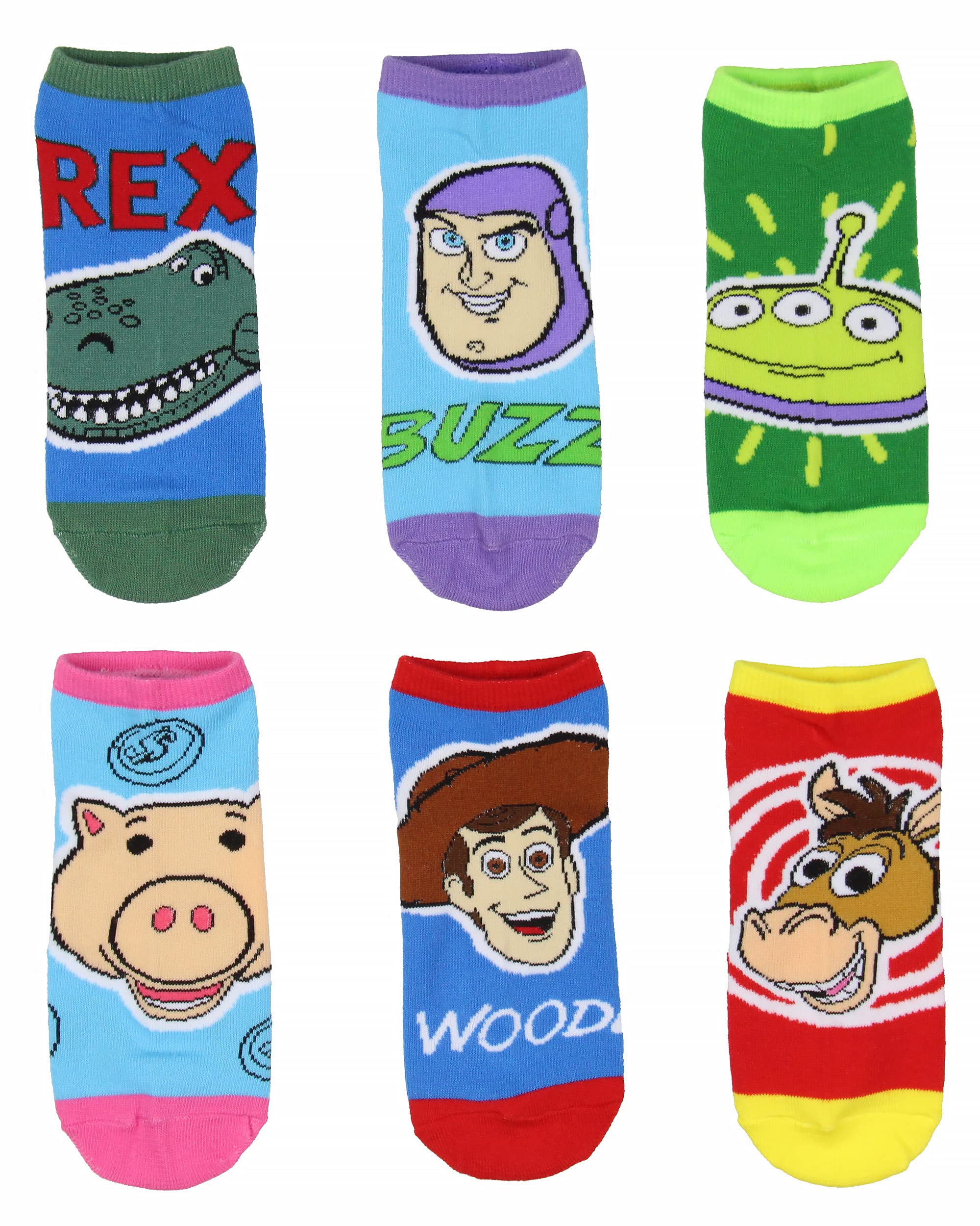 Disney Toy Story Character Faces Woody Buzz Light Year Rex Bullseye No-Show Ankle Socks 6 Pair Pack