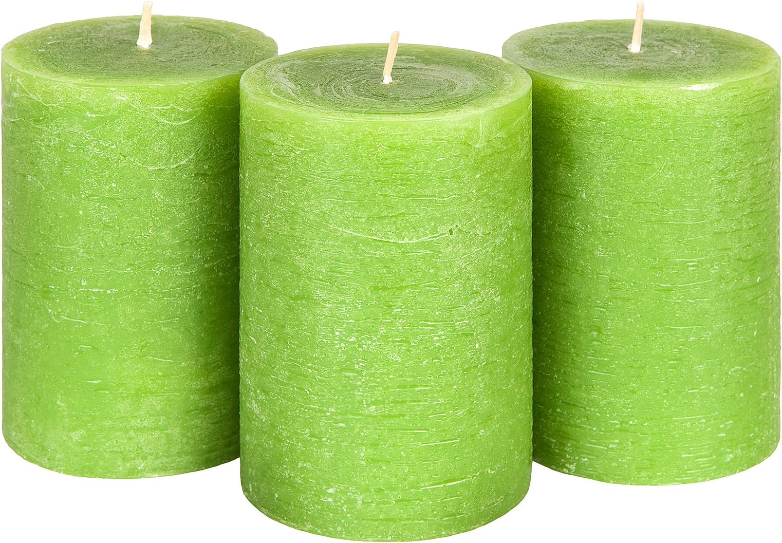 Candle Atelier Olive Green 3" x 4.5" Handmade Pillar Candles, Fragrance-Free, Set of 3