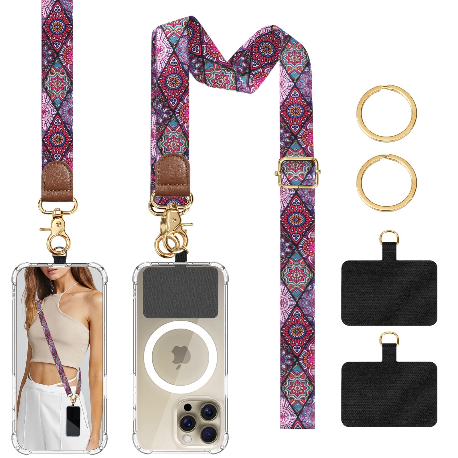 Timovo Unisex Rhombic Datura Phone Lanyard Crossbody Wrist Strap, Adjustable Anti-Theft Strap For All Smartphone Case, Universal Cell Phone Neck Lanyard For Women And Men,