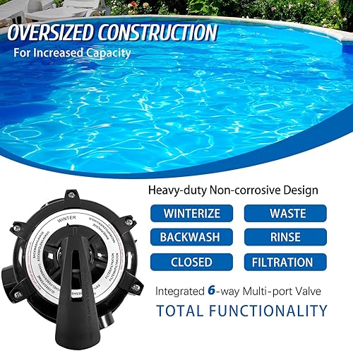 Miniatura 4 de Bomba de filtro de arena para piscina sobre el suelo, filtro de arena de piscina de 13 pulgadas 34 HP, 3648 GPH, hasta 12000 galones, válvula de 6