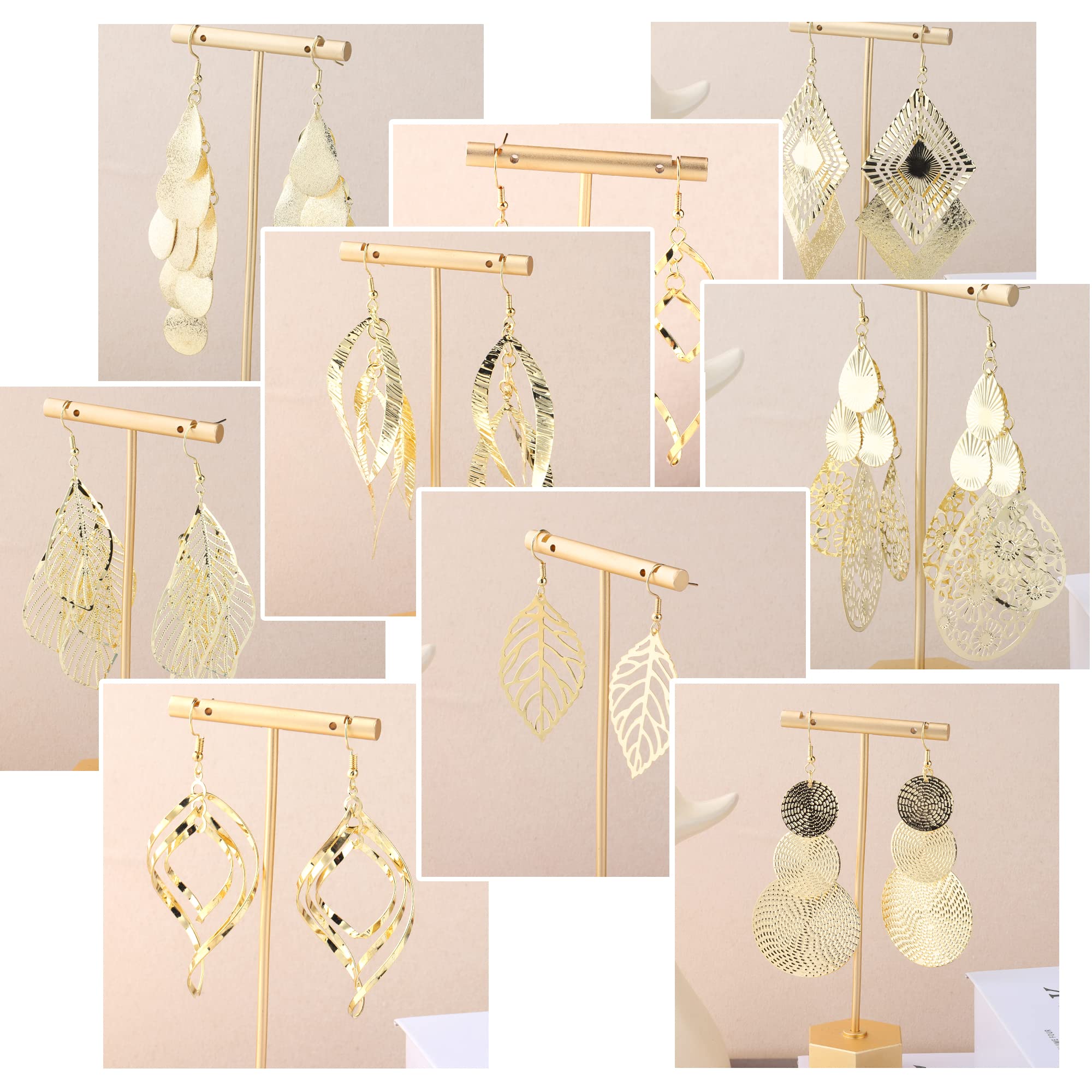 ASH'S CHOICE Pendientes Colgantes Para Mujer y Niña, Juego De Pendientes Bohemios Con Varios Ganchos, Redondos/Prisma/Pluma/Cadena/Ondulado Trenzado Simple/Doble Cordón/Flor/Corazón/Hoja/Largo