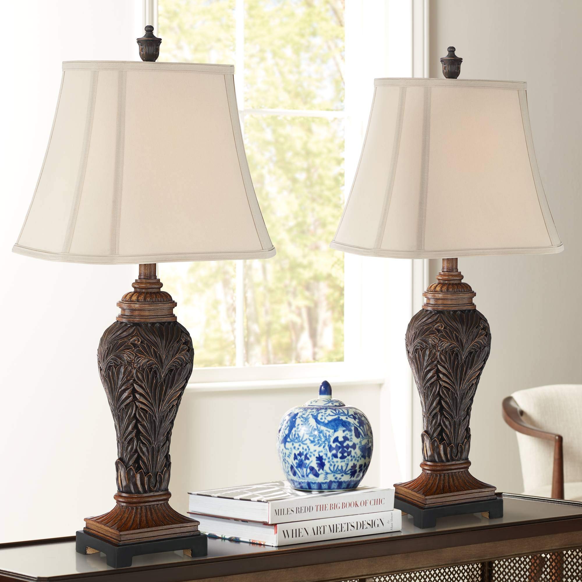 Buy Barnes and Ivy Leafwork Traditional Table Lamps 29.25" Tall Set of