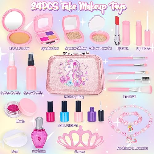 Miniatura 2 de Maquillaje de simulación para niños pequeños, kit de maquillaje para niñas, juguetes de maquillaje falsos con bolsa de cosméticos, maquillaje para