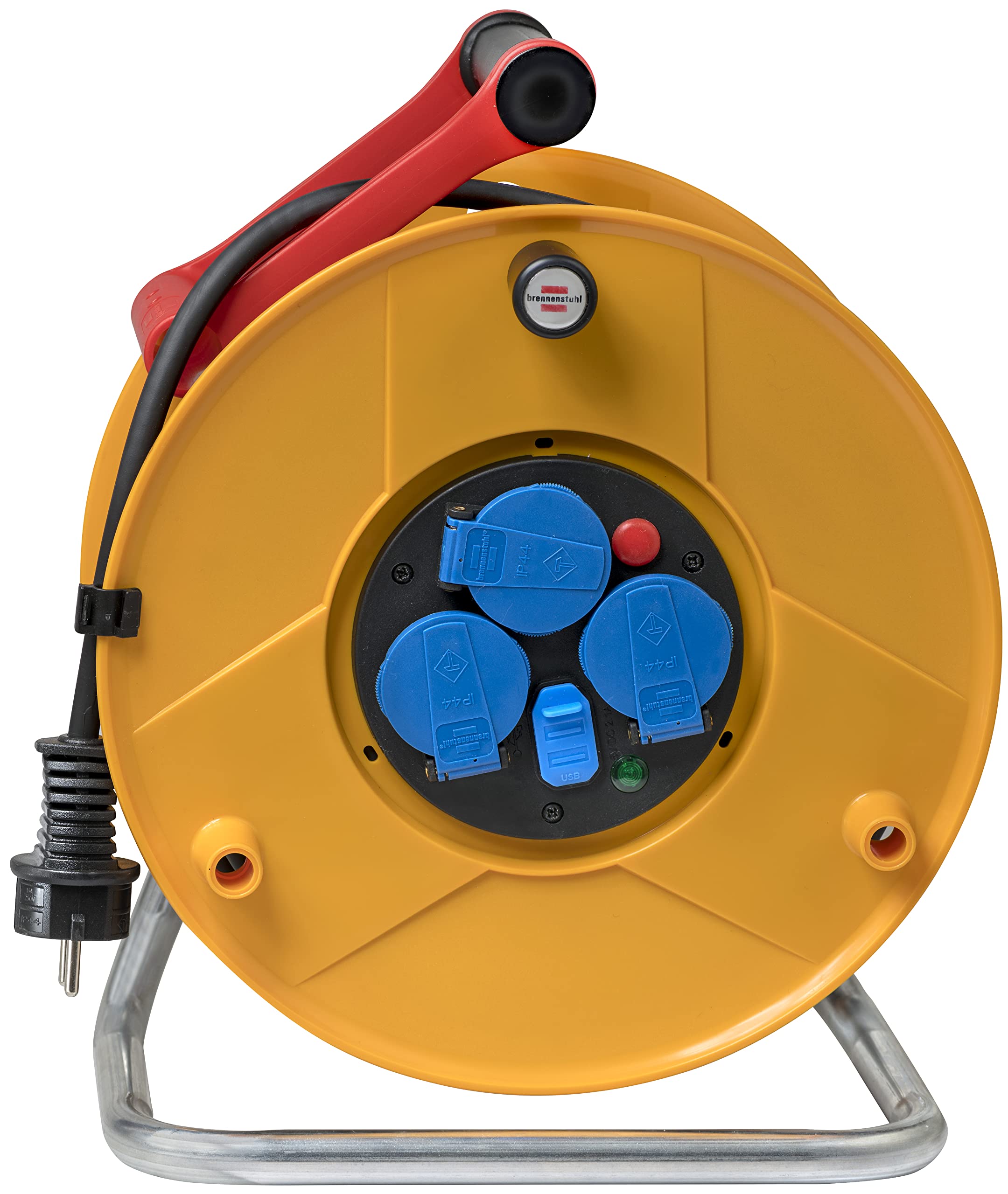 Brennenstuhl Enrollador de cable estándar Pro con USB/Enrollador eléctrico 3 tomas de corriente con tapa y 2 enchufes USB (exterior, 25 m de cable RN-F, fabricado en Francia)