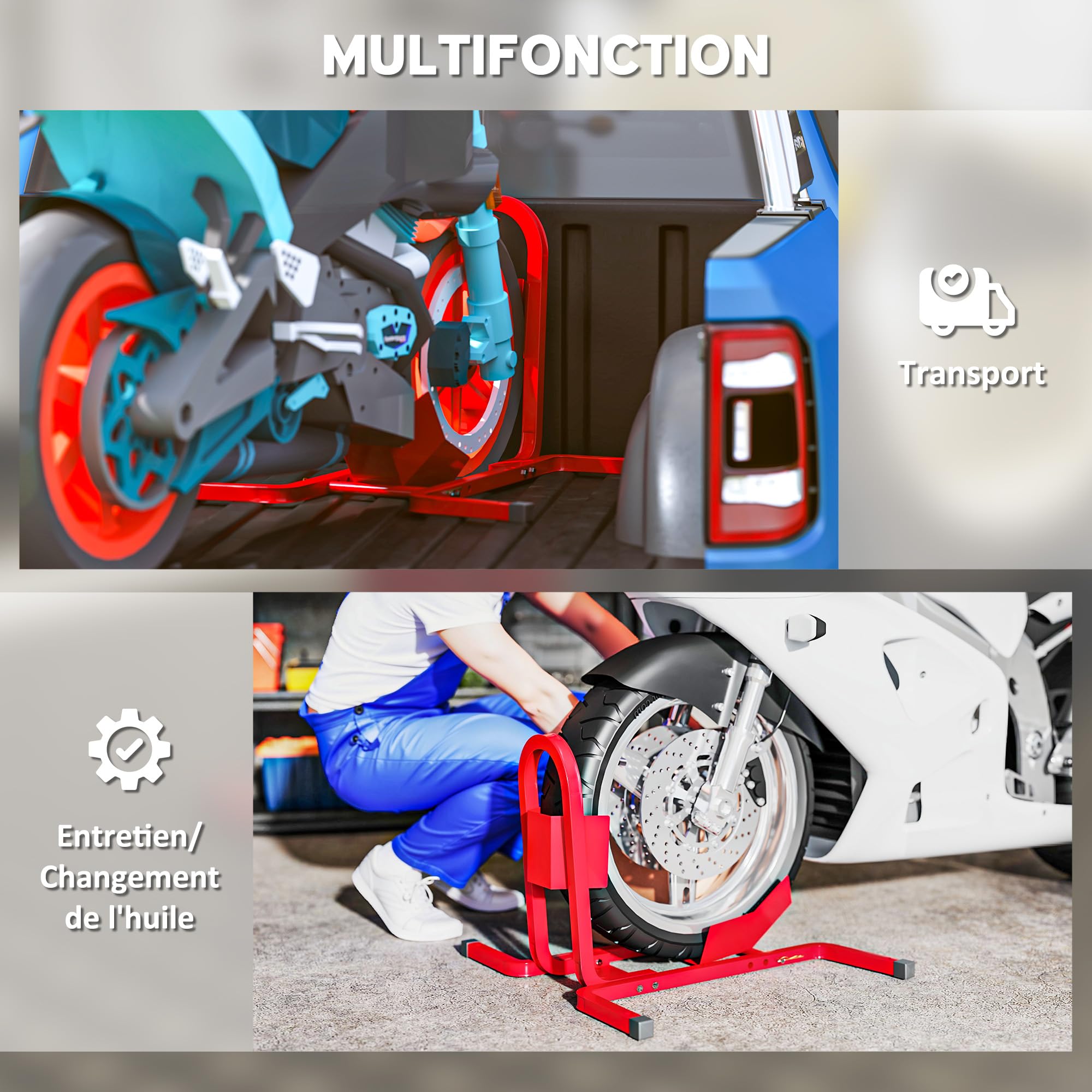 HOMCOM Stojak moto na 17-21", 430-530mm, Podnośnik przed. koła, Cz.