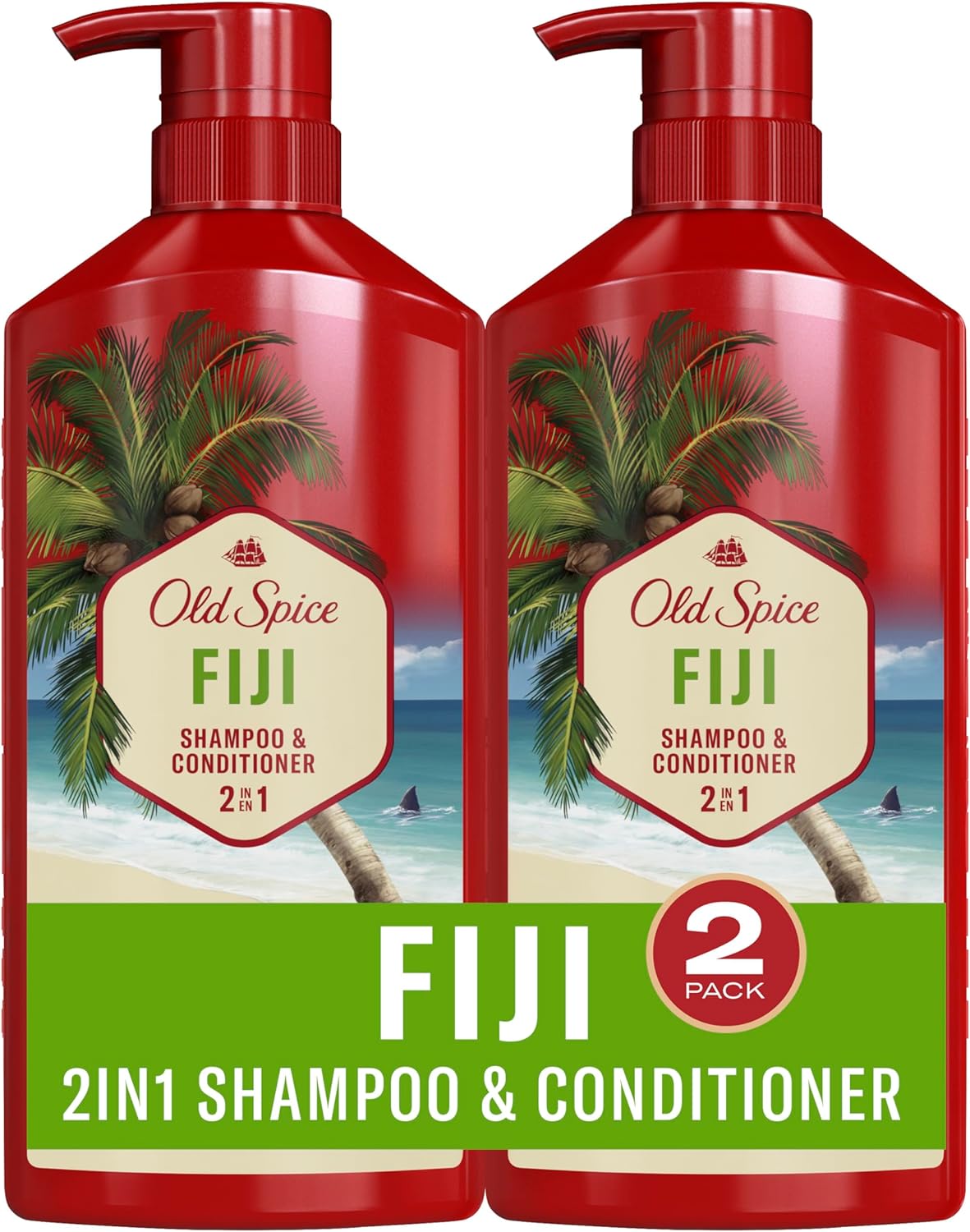 Old Spice Fiji 2in1 Shampoo and Conditioner for Men, 21.9 Fl Oz Each