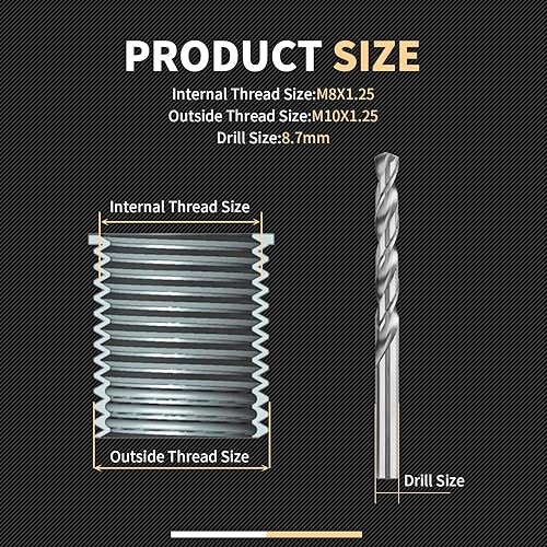 Miniatura 7 de Kit de reparación de rosca M8x1.25 con taladro HSS de inserción de 0.461 in, grifo, controlador de instalación, inserto de acero inoxidable