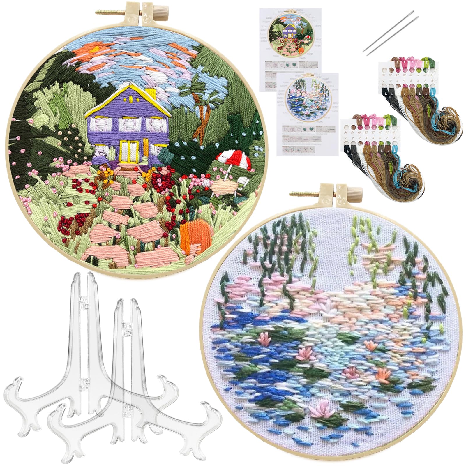 TYXHXTF 2 Sets Embroidery Kit, Embroidery Starter Kits, Embroidery Kit for Beginners Including Patterned Embroidery Cloth