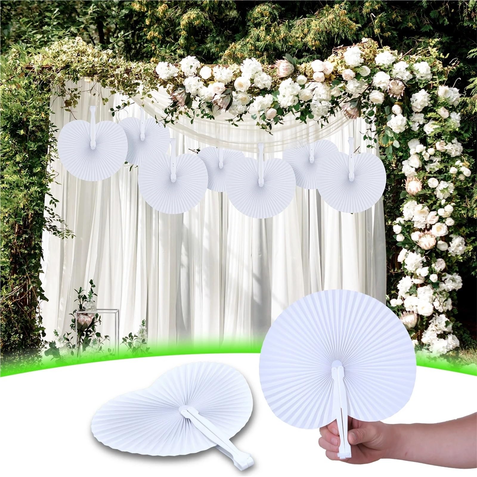 Fächer für Hochzeitsgäste, 100 Stück, weiß, faltbar, herzförmig, rund, Akkordeon-Papier, Hochzeit, Feier, Party, Dekoration, DIY-Malerei (herzförmig)