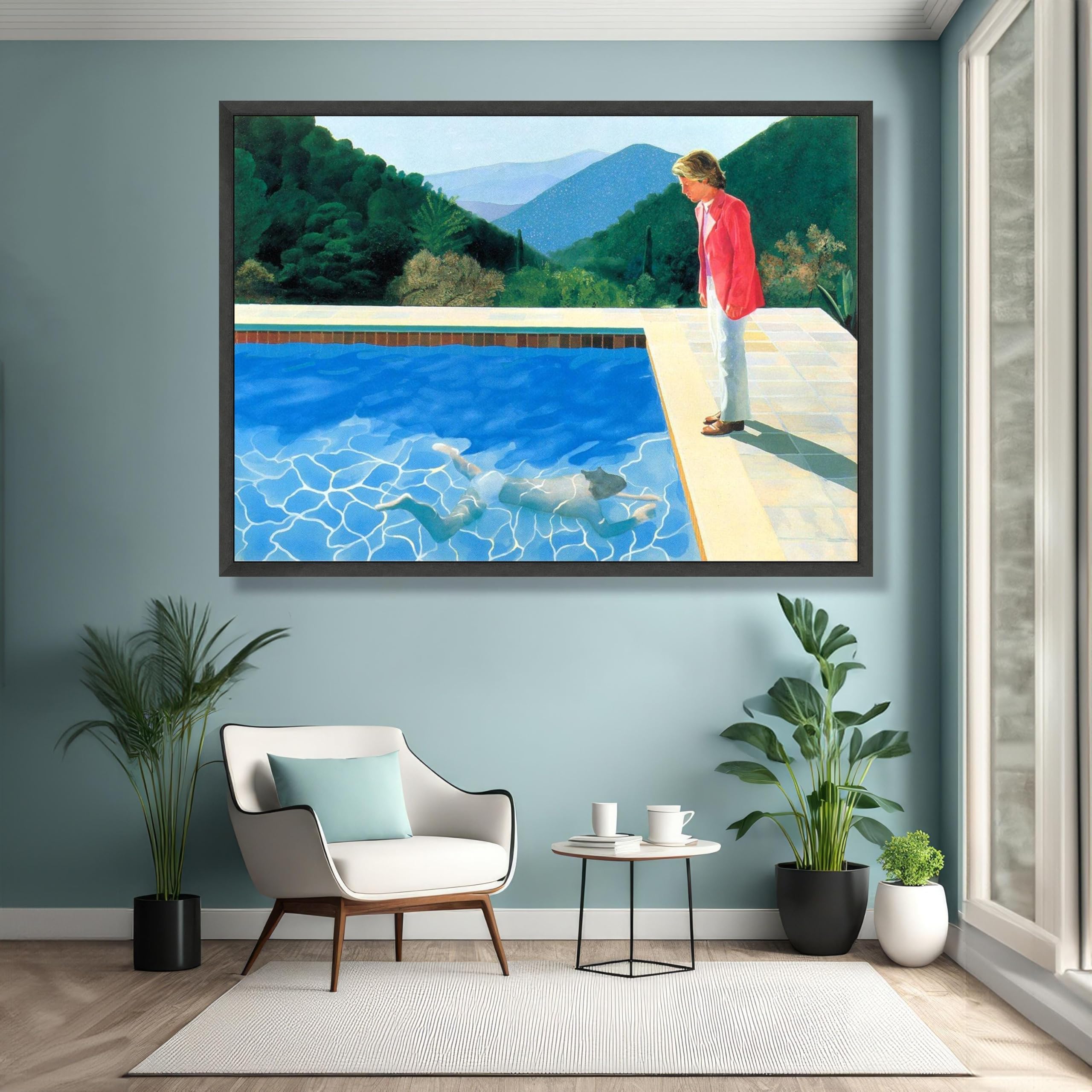 Affiches et impressions classiques inspirées de David Hockney, peinture sur toile représentant une scène de piscine, art mural figuratif moderne, décoration d'intérieur (20 x 30 cm/cadre intérieur)