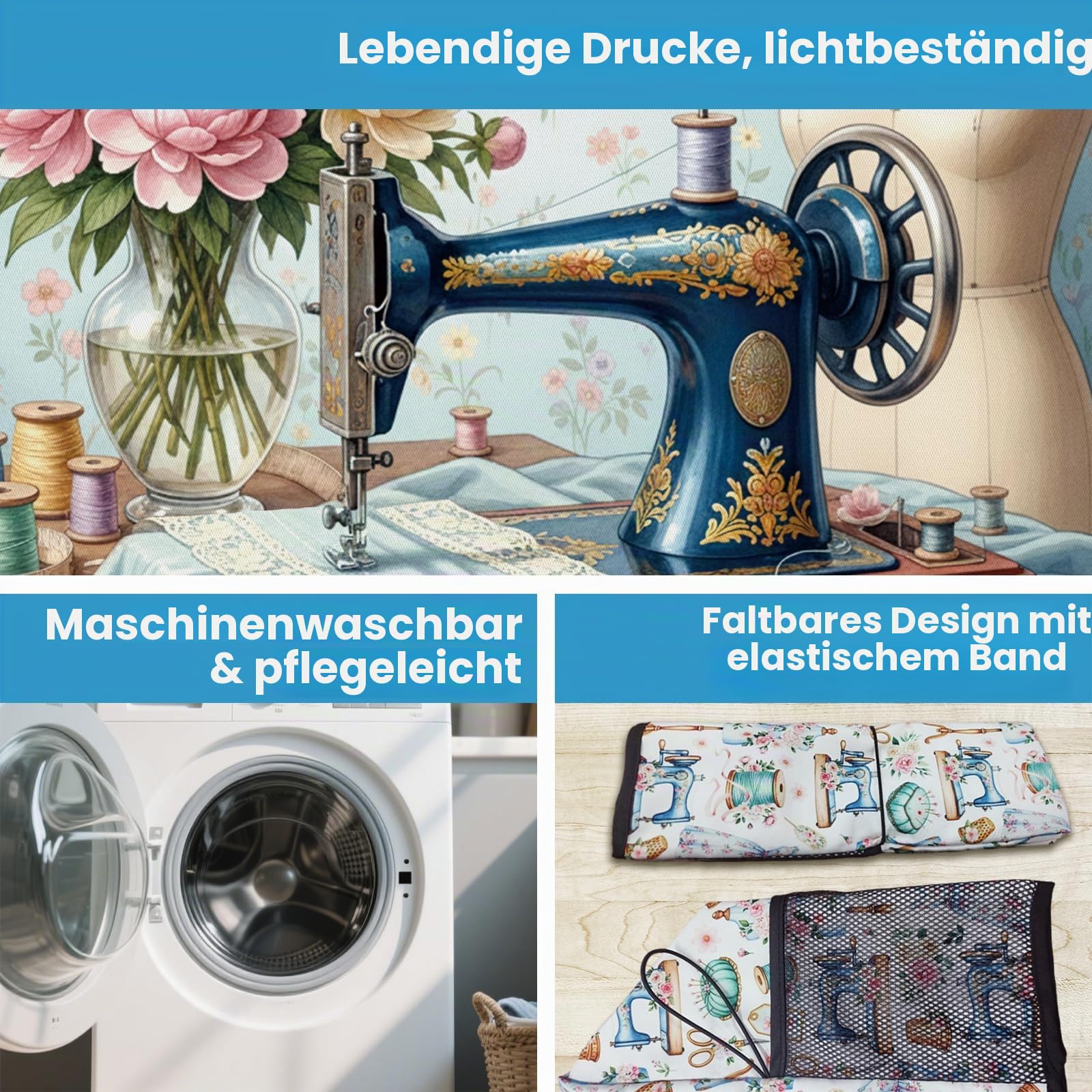 Peacoblue Nähmaschinenabdeckung mit Aufbewahrungstaschen Desktop Design Staubschutz für Standard Nähmaschinen Schützende und dekorative Nähmaschinenhülle mit Tragegriff