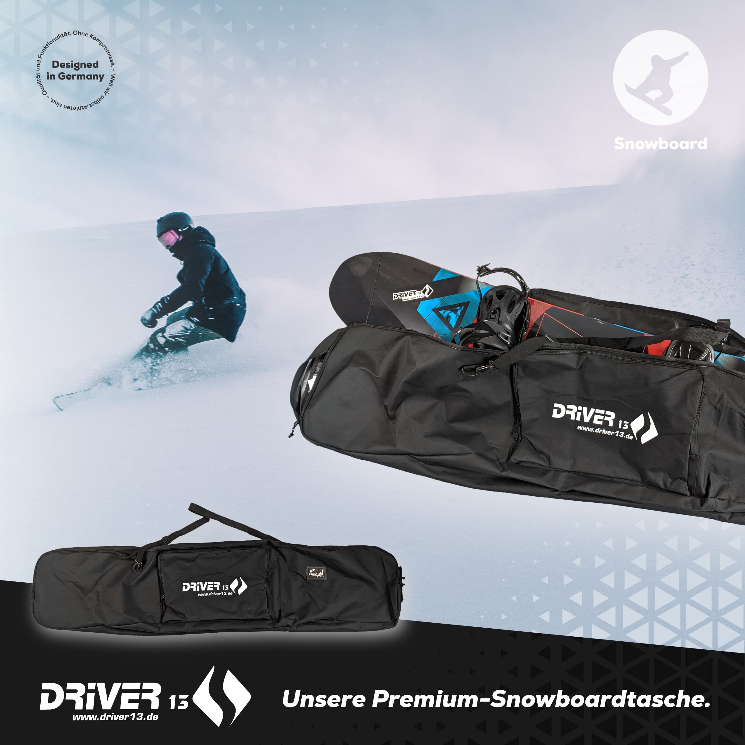 Driver13 Snowboardtasche Snowboardbag 178 cm, Boardbag für Transport und Aufbewahrung, Reißverschluss, schwarz