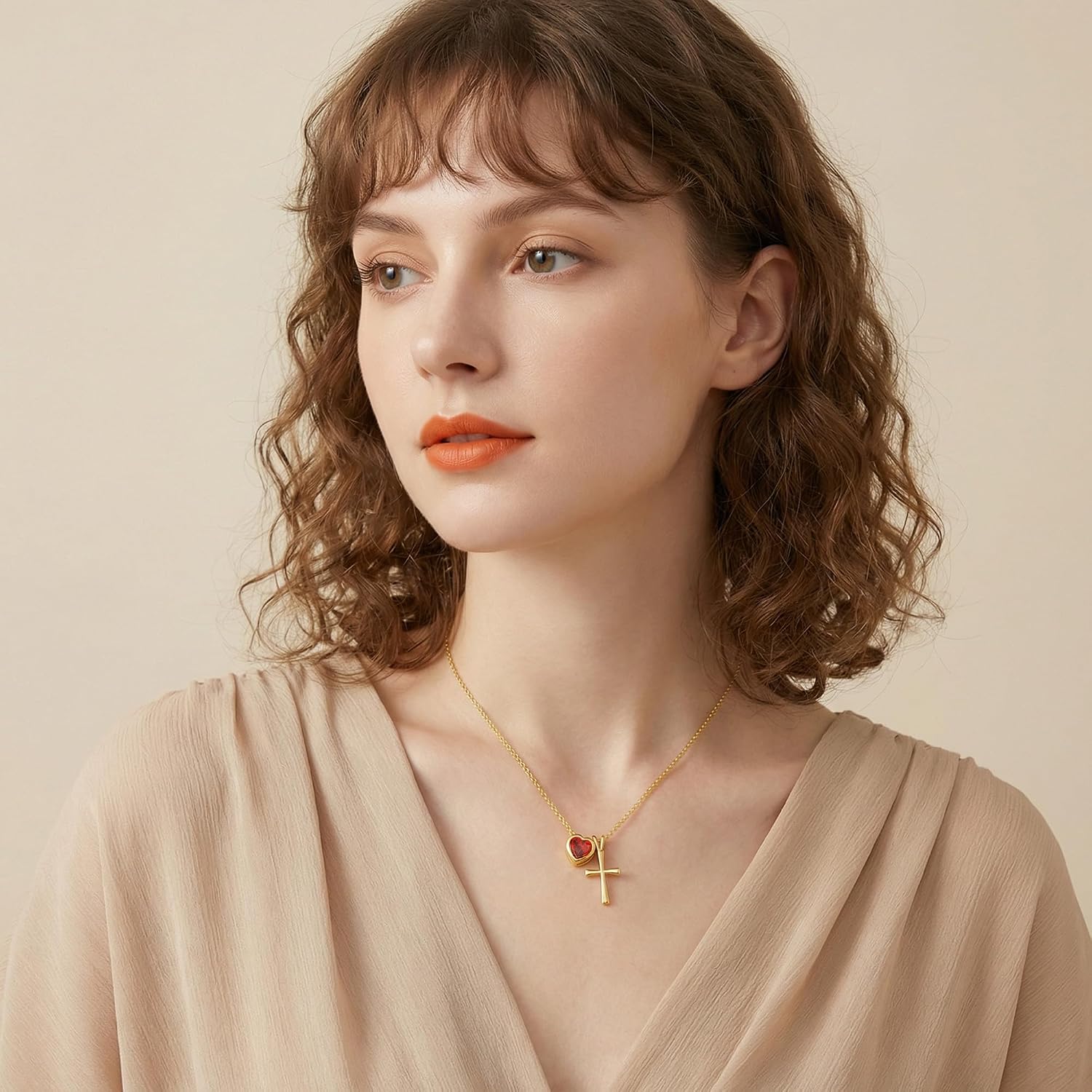 Cross Necklace for Women Birthstone Necklace 14k Gold Plated Heart Dainty Pendent Necklaces Birthday Anniversary Christmas Valentines Day Jewlery Gifts