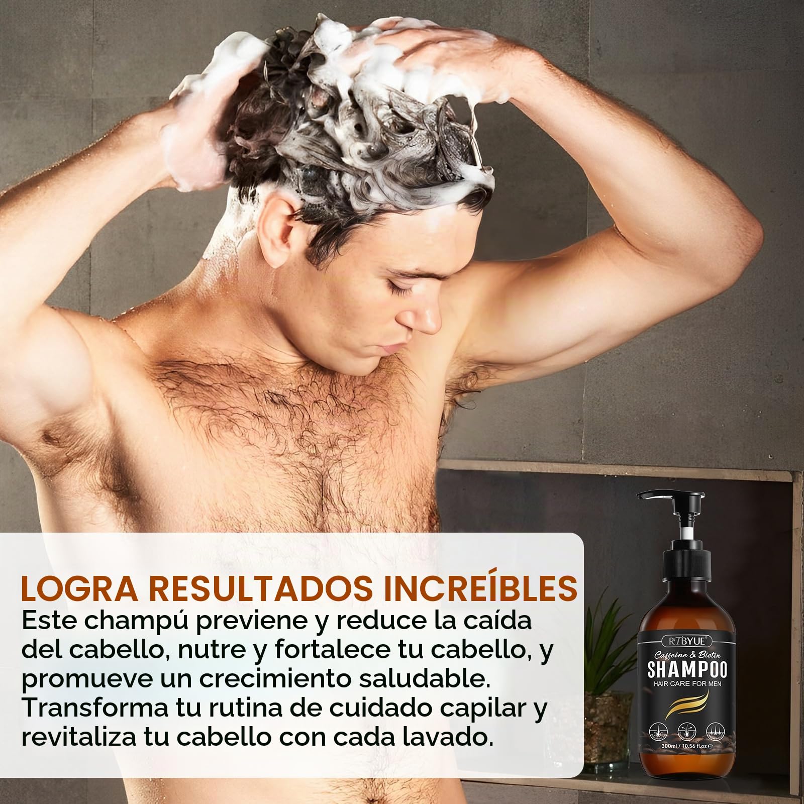Champú de crecimiento capilar con cafeína, biotina y romero
