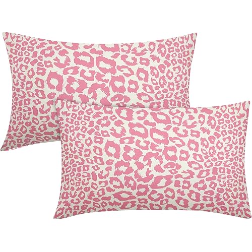 Pink Leopard Print Lumbar Pillow Covers 12x20 Inch Set of 2 Cheetah Animal Spots Rectangle Throw Pillows For Couch Farmhouse Square Pillow Cases Home Decor For Living Room Sofa Bed Porch Outdoor