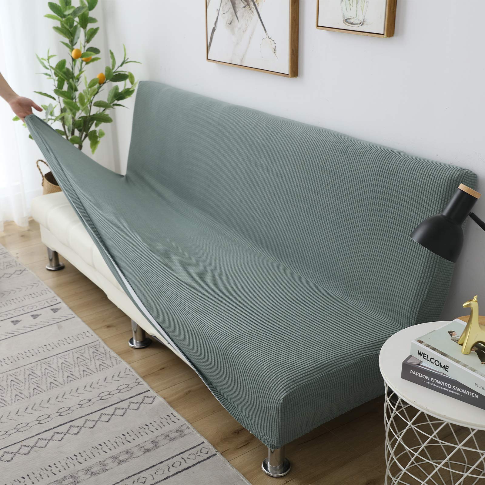 C/N Housse clic clac Extensible 3 Places Housse de canapé sans accoudoirs Housse canapé sans Bras Housse de canapé-lit Pliante Vert Matcha
