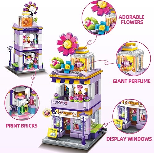 Miniatura 2 de QMAN Bloques de construcción para niñas, juguetes STEM para niños de 6 años en adelante, tienda de fragancias, juguetes educativos y creativos de