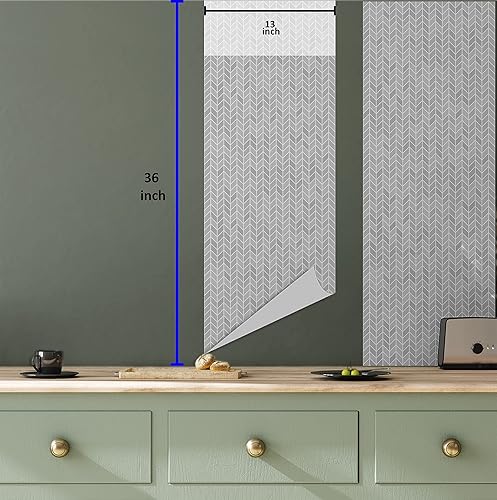 Miniatura 6 de Lunarable Herringbone - Papel tapiz para despegar y pegar para el hogar, patrón geométrico en tonos de escala de grises repetitivo, impresión de