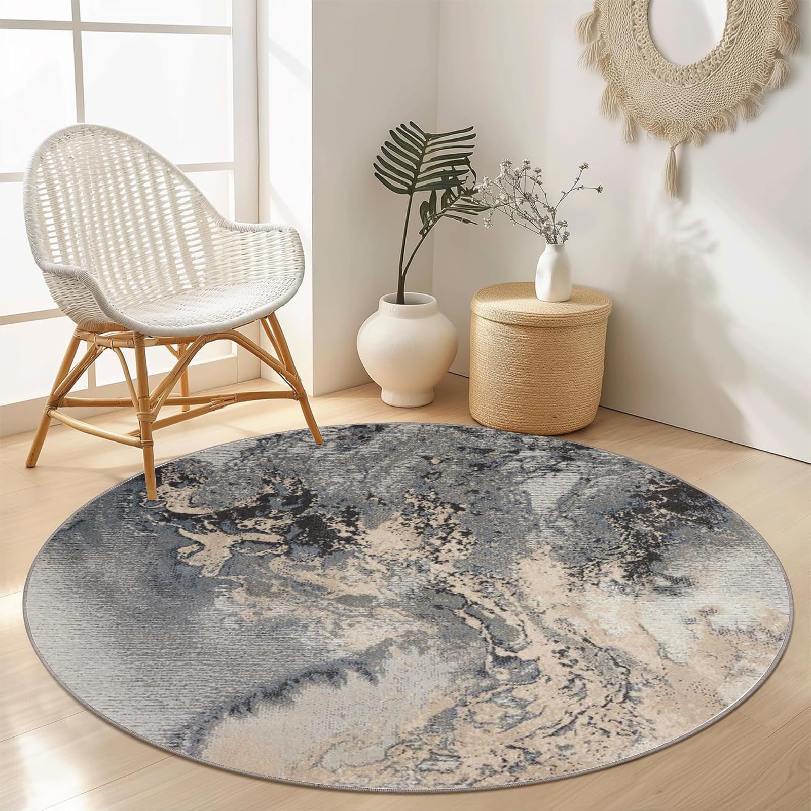 Tapis rond lavable fini les glissades tapis antidérapant 137cm