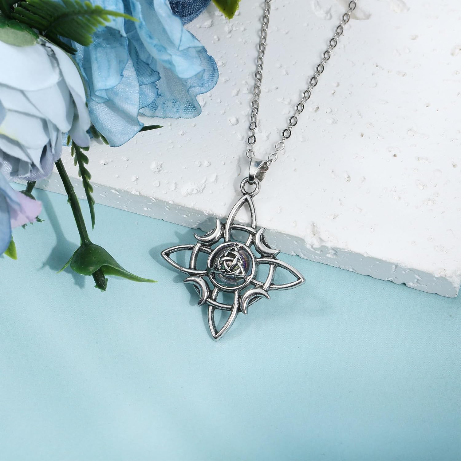 Witches Knot Necklace Sterling Silver - Celtic Knot Necklace Wiccan Moonstone Pendant, Protection Jewelry, Nudo De Bruja Jewelry Gifts for Women - Image 3
