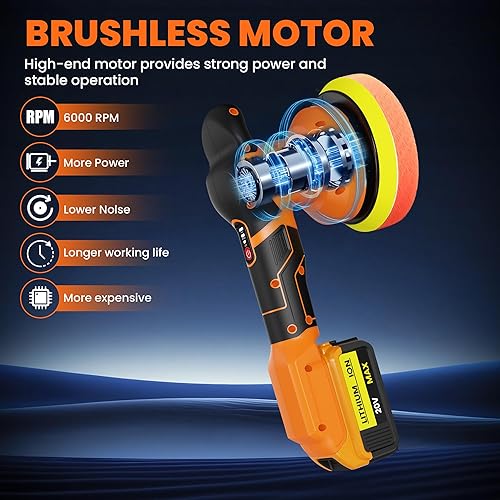 Miniatura 3 de Kit de pulidora inalámbrica para batería DEWALT de iones de litio de 20 V. Pulidora orbital de 6 pulgadas con 3 velocidades variables con 25
