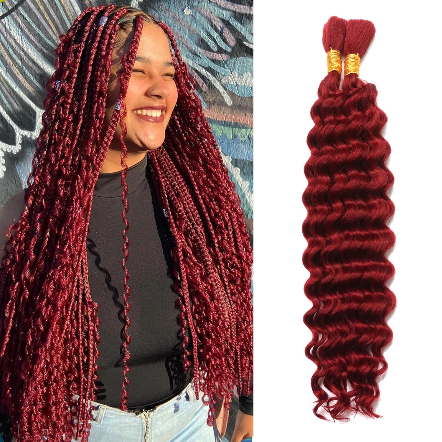 Boho Braids Human Hair Extensions 16 Inch 100g Wet And Wavy Curly Deep Wave Bulk Human Hair for Knotless Braids No Weft Human Braiding Hair For Women (BUG#