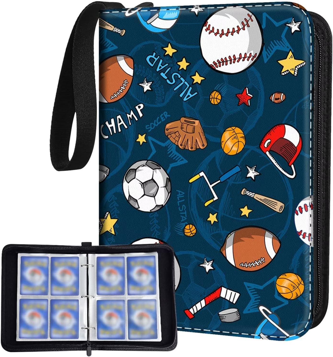Baseball Football Card Binder Holder 480 Pockets with 60 Removable Sleeves, Portable Basketball Sports Trading Cards Binder Album Collector Organizer Protectors with Zipper,Waterproof