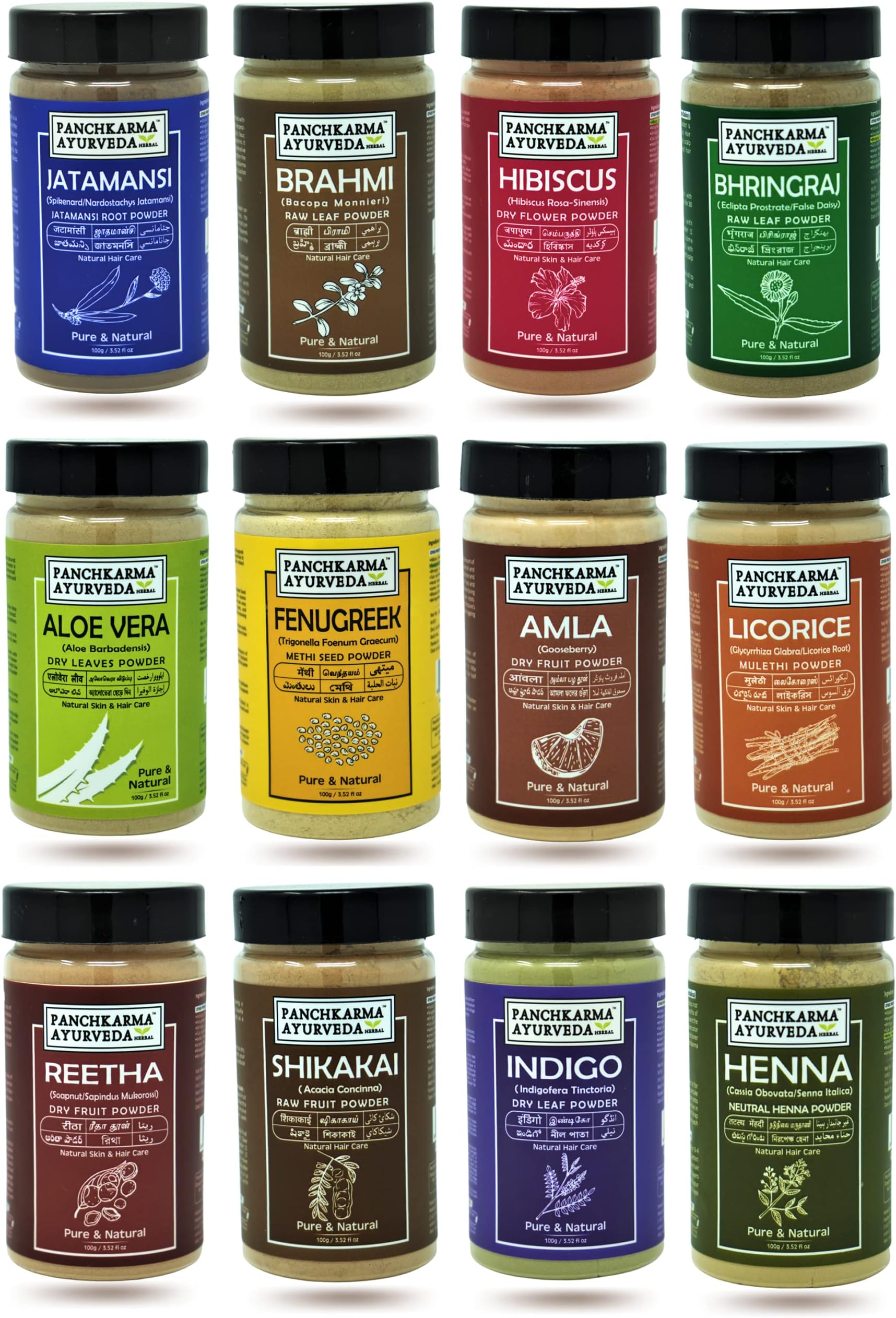 Herbal Hair Care Powder Combo for Strong, Healthy Hair Growth, Follicle Repair, and Natural Shine - 12 Pieces 100g Each