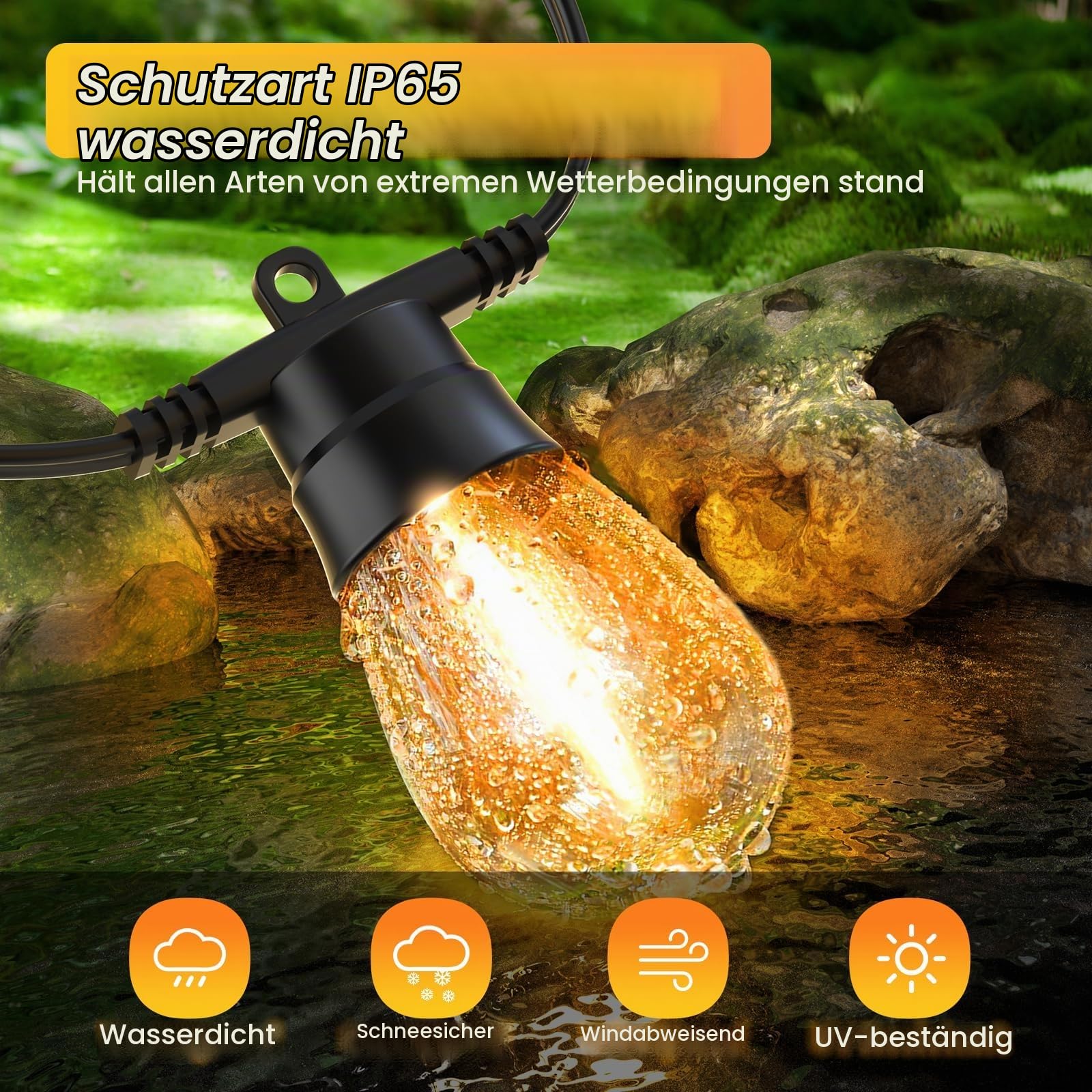 GlobaLink Solar Lichterkette 16,3M Glühbirnen LED IP65
