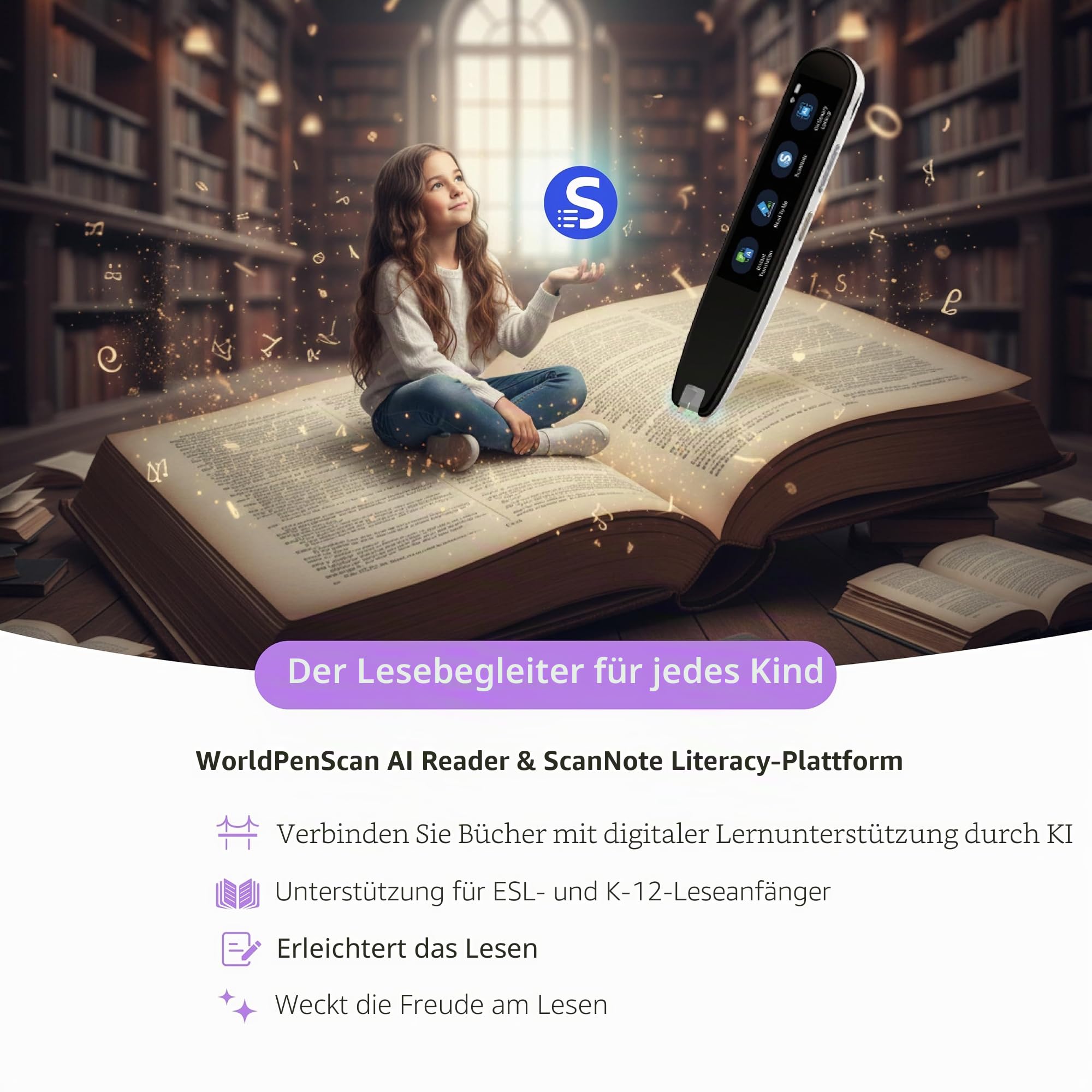 PenPower WorldPenScan AI-Lesegerät - Intelligenter Lesestift & Wörterbuch mit KI-gestützter Englisch-Lernplattform