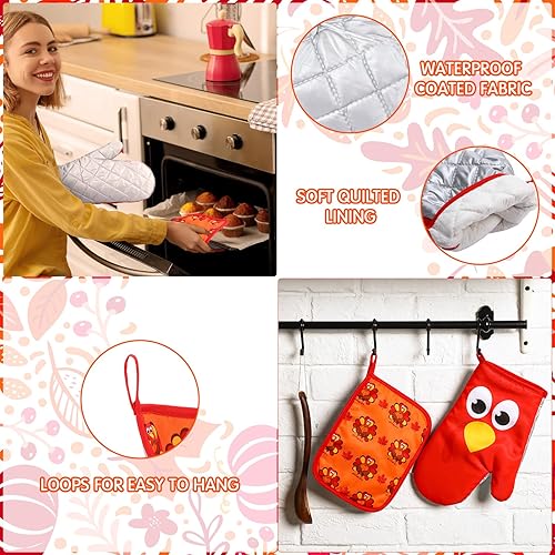 Miniatura 4 de Juego de 3 manoplas de cocina de Acción de Gracias, juego de guantes de cocina de Acción de Gracias, regalo de cocina para mujeres y hombres, Como