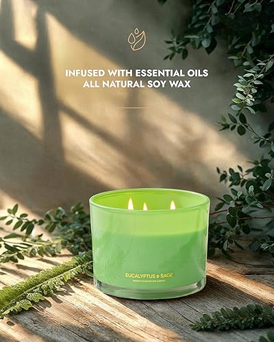 Miniatura 2 de 96NORTH Vela de soja de eucalipto y salvia de lujo, vela grande en tarro de 3 mechas, hasta 50 horas de tiempo de combustión, cera de soja 100%