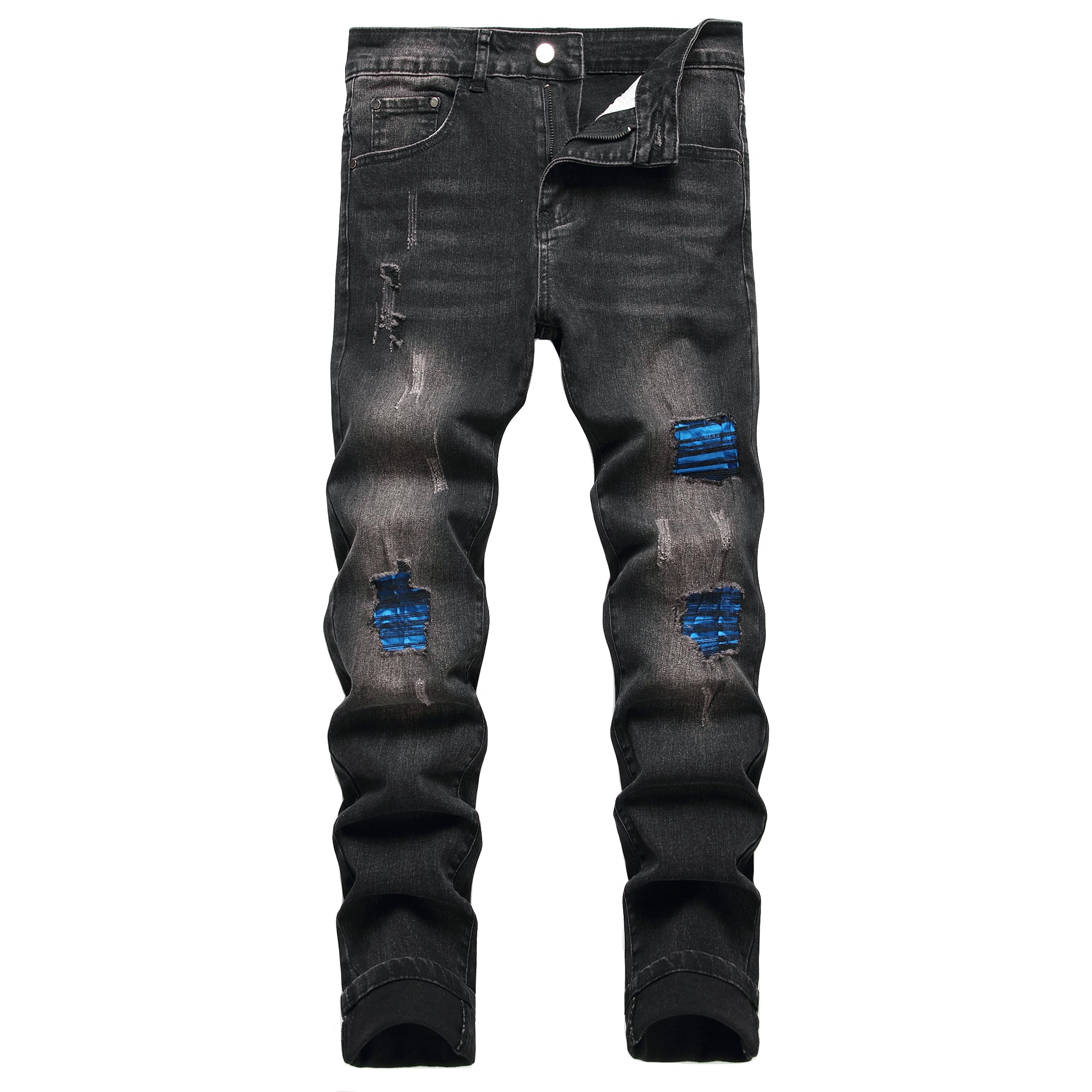 Men's Slim Fit Stretch Jeans Ripped Skinny Jeans for Men, Fashion Straight Leg Comfort Flex Waist Cargo Denim Pants