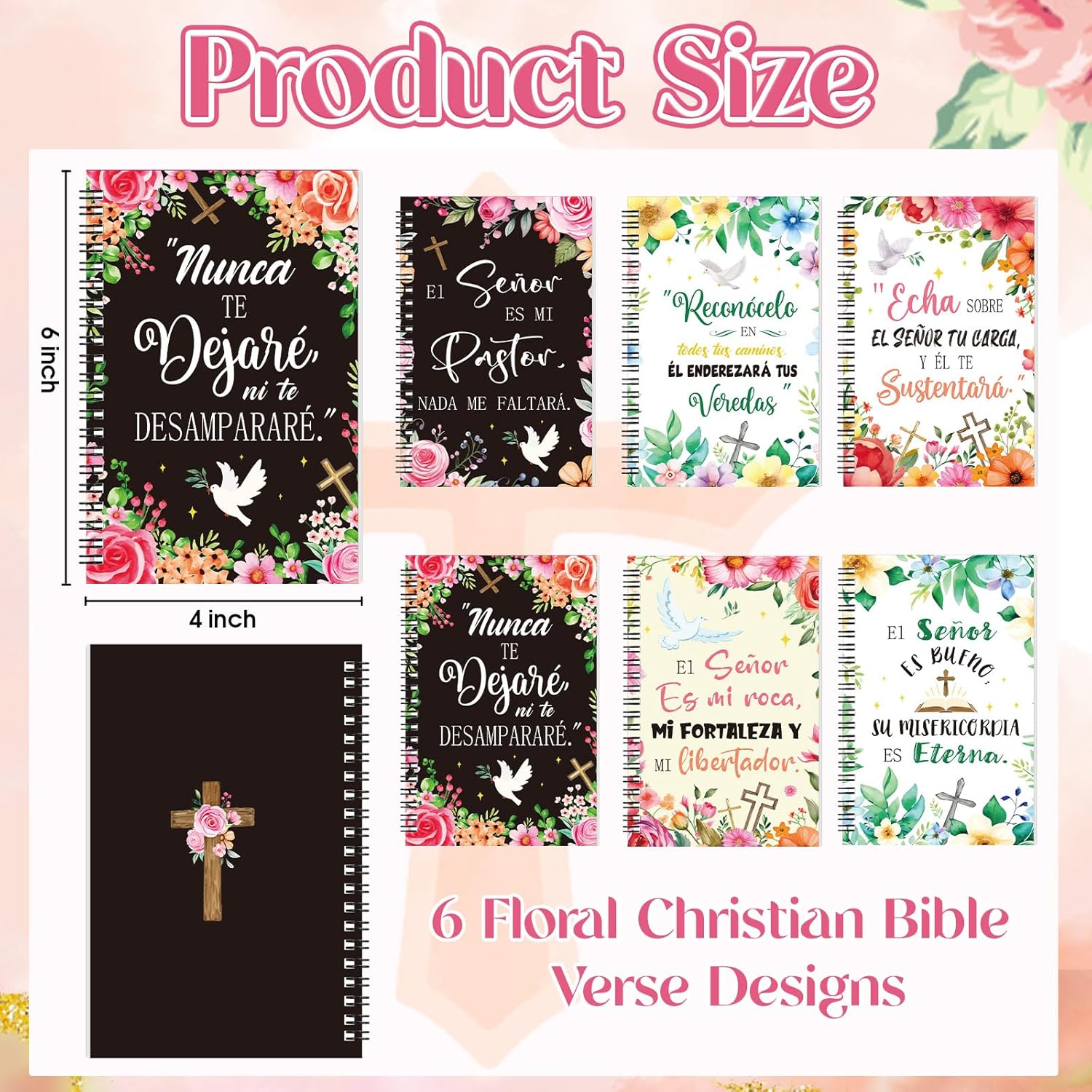Resurhang 24 Pack Christian Gifts for Women 4x6" Spanish Religious Notebooks with Bible Verses, Floral Cross Journals, Christian Gifts for Christmas Church Sunday School Office