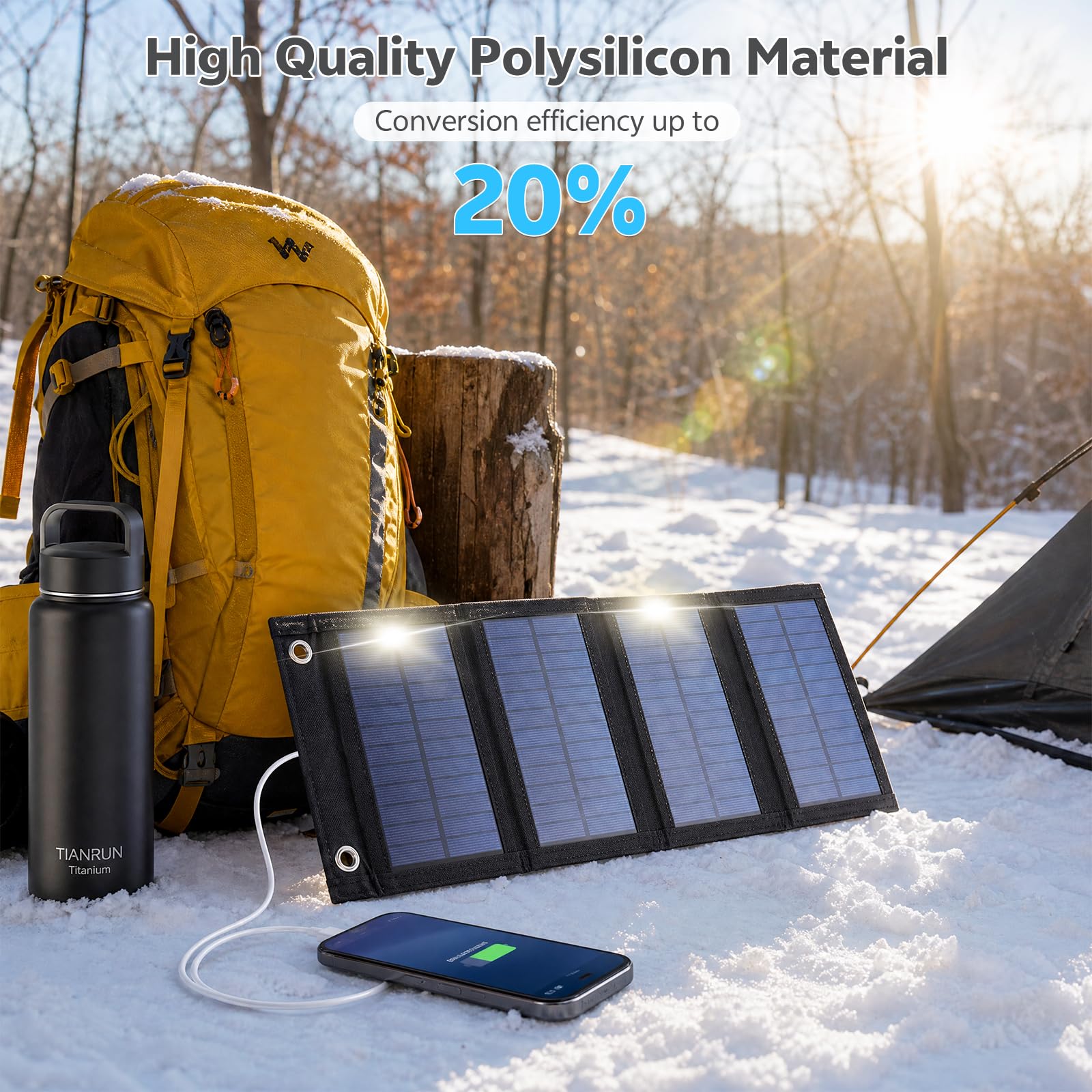 Starvortex Pannello Solare Portatile da 20W, Caricabatterie Solare Pieghevole USB 5V Impermeabile IP65 con 2 Ganci, per Telefono, Power Bank, Campeggio, Escursionismo, Emergenza