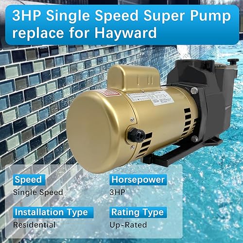 Miniatura 2 de Super Pool Pump 3HP 115230V de velocidad única compatible con Hayward Super Pump, bomba de una sola velocidad para piscinas o spas sobre el suelo,