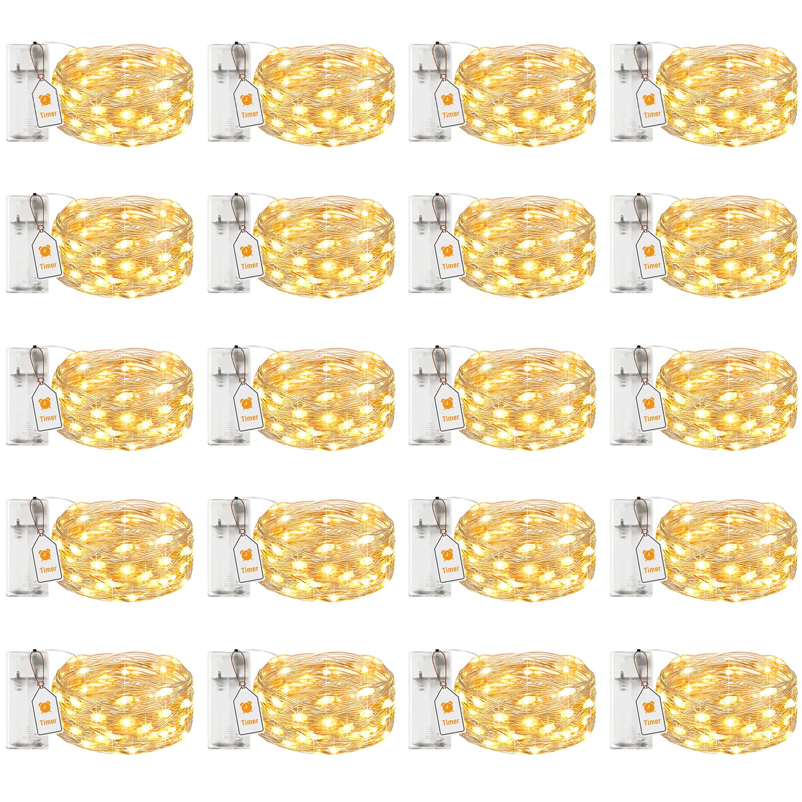 btfarm 20 Stück LED Lichterkette Batterie mit Timer, 2M 20 LED Micro Silberdraht Lichterkette Innen Batteriebetrieben für Party Weihnachten Hochzeit Halloween Innen Deko, Warmweiß