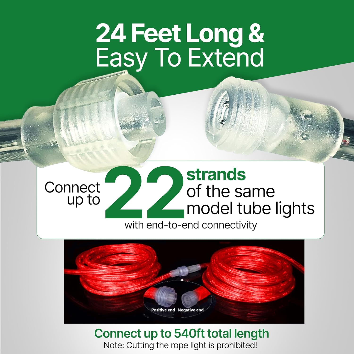 24-Foot Red LED PVC Rope Light for Indoor/Outdoor Use