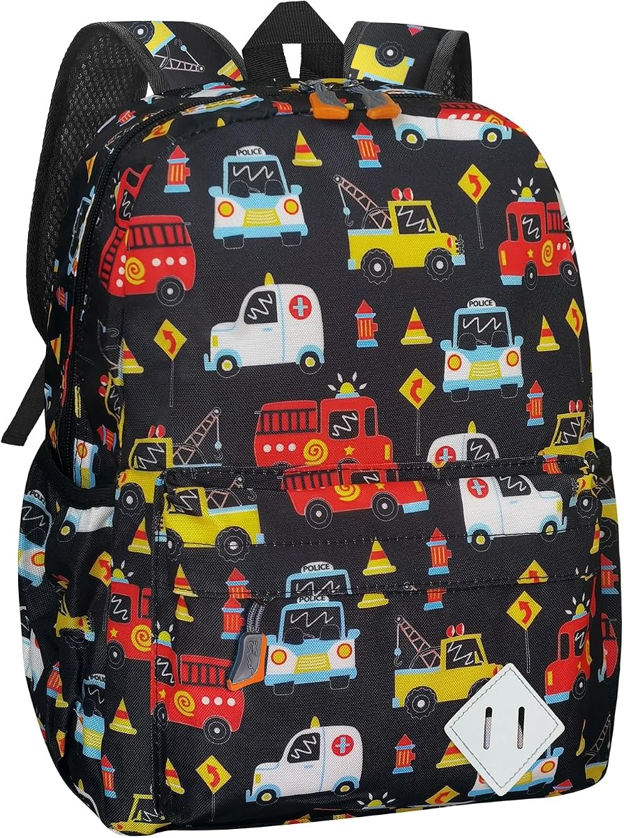 Little Kids Backpack for Girls Boys - 15 Inch Preschool Kindergarten Backpack Cute Car Patterns School Bag for Aged 3-8, Black