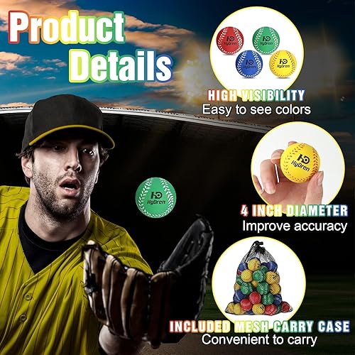 Miniatura 3 de Liliful 100 pelotas de béisbol de espuma suaves con bolsa de cordón, 1.6 pulgadas, mini pelotas de béisbol de espuma colorida para lanzar máquinas