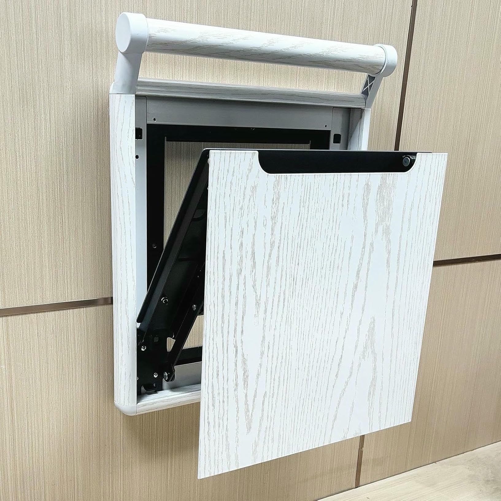 Foldable Metal Wall-Mounted Shoe Changing Stool with Soft Pad - Multifunctional Hidden Footstool Chair, Space-Saving Invisible Pull-Out Bench for Entryway and Home Use