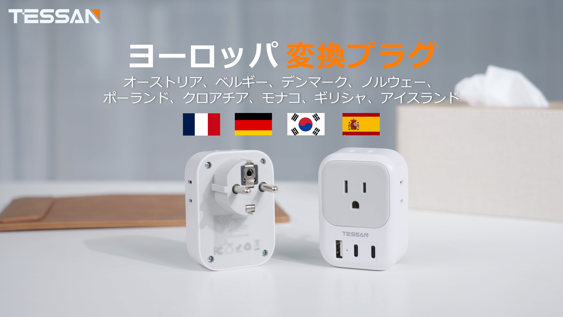 Amazon.co.jp: TESSAN 韓国 海外 変換プラグ 変換プラグ seタイプ 4個