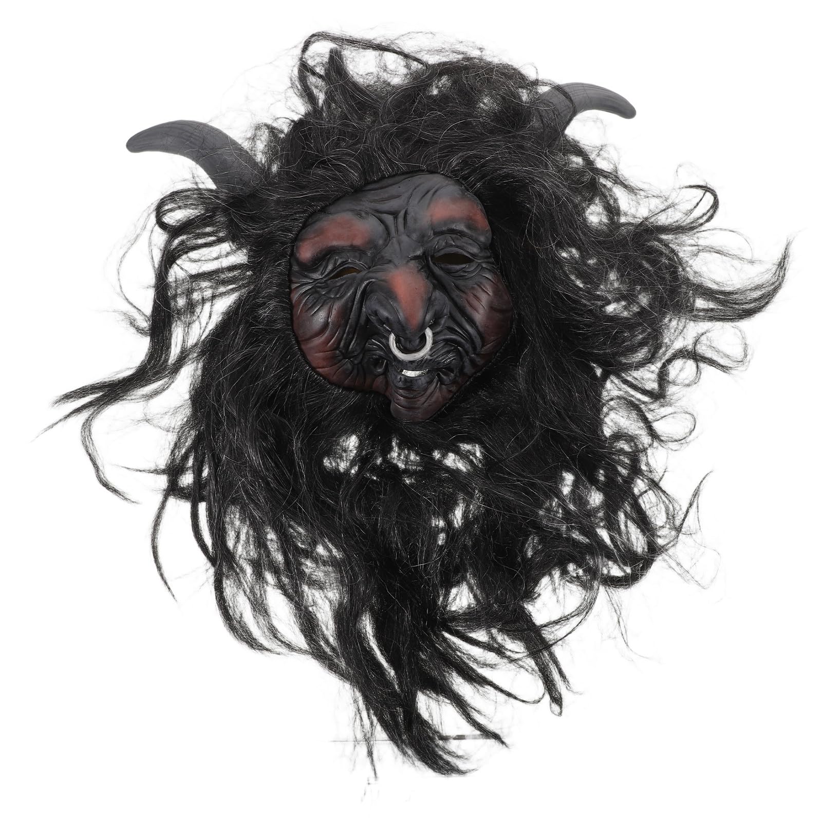 Masque de bœuf avec cornes rigides et perruque noire intégrée Uonlytech