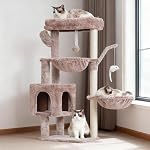Heybly Arbre de chat, 39.4 Inches Tower Condo avec poste de scratching, Cat Tower pour les chats intérieurs, Plaqué Sisal entièrement enveloppé, plate-forme douce, 2 Paniers et jouets de danse, Gris clair HCT006SW