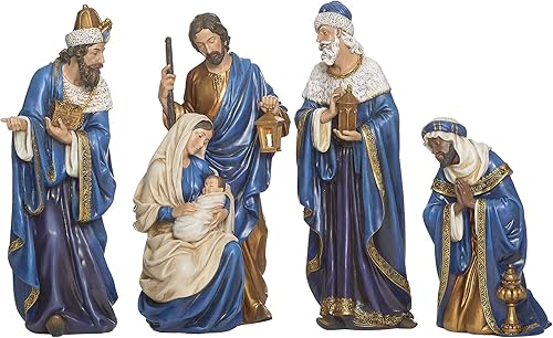Joseph's Studio by Roman - Juego de 4 piezas de 15 pulgadas de alto, azul y dorado, decoración religiosa de Navidad