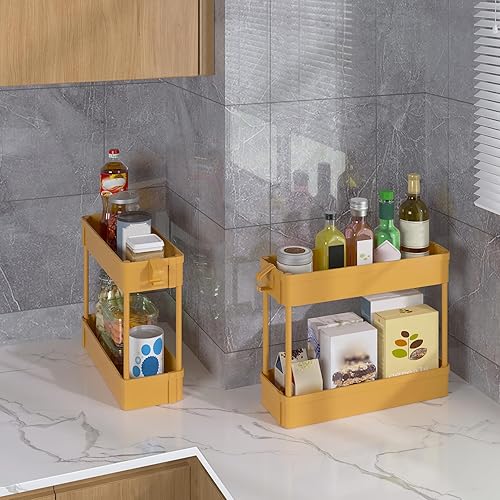 Miniatura 7 de Organizador de almacenamiento para debajo del fregadero, cesta de almacenamiento de 2 niveles para debajo del baño, carrito de almacenamiento