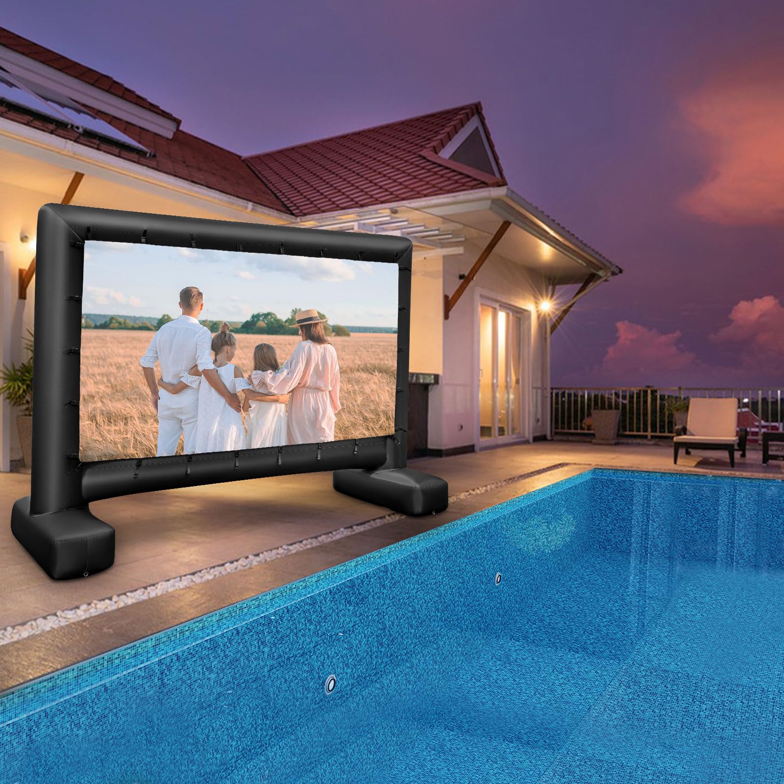 COSTWAY Pantalla Inflable para Proyector 16:9 327x183 cm Soplador de Aire Proyección Frontal y Trasera Exterior