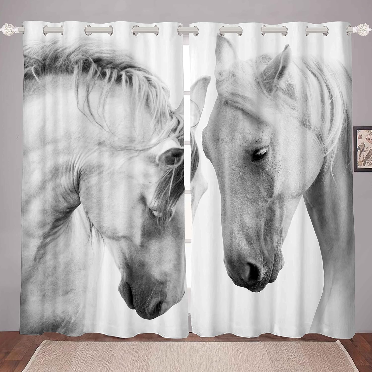 3D Horse Curtains Galloping Horses Kids Window Curtains for Bedroom Living Room Boys Girls Couple Wild Animal Pattern Window Drapes Wildlife Decor Farmhouse Window Treatments,52 X 84 Inches,2 Panels