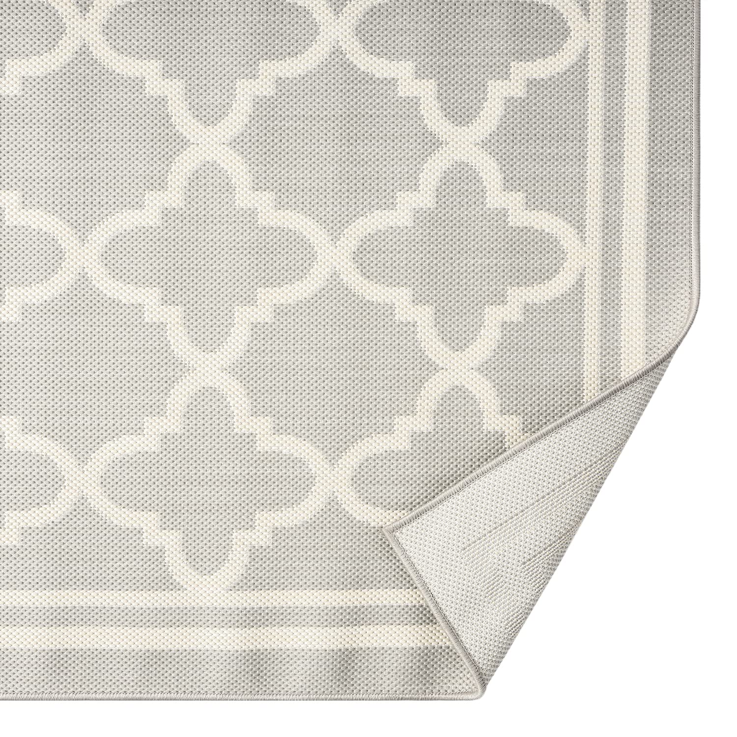 VIMODA Tappeto per interni ed esterni, tessuto piatto, per terrazzo, balcone, giardino d'inverno, robusto, design marocchino, colore beige, misure: 140 x 200 cm